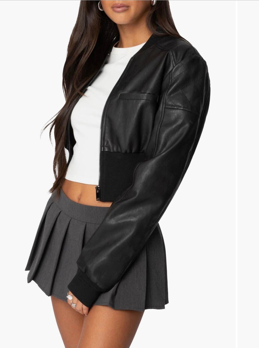 EDIKTED Black Faux Leather Bomber Jacket - Size M (new)